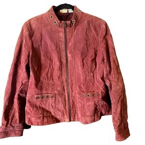 Ruff Hewn Womens Genuine Leather Suede Jacket Pink Violet Polyester Lined Zip M